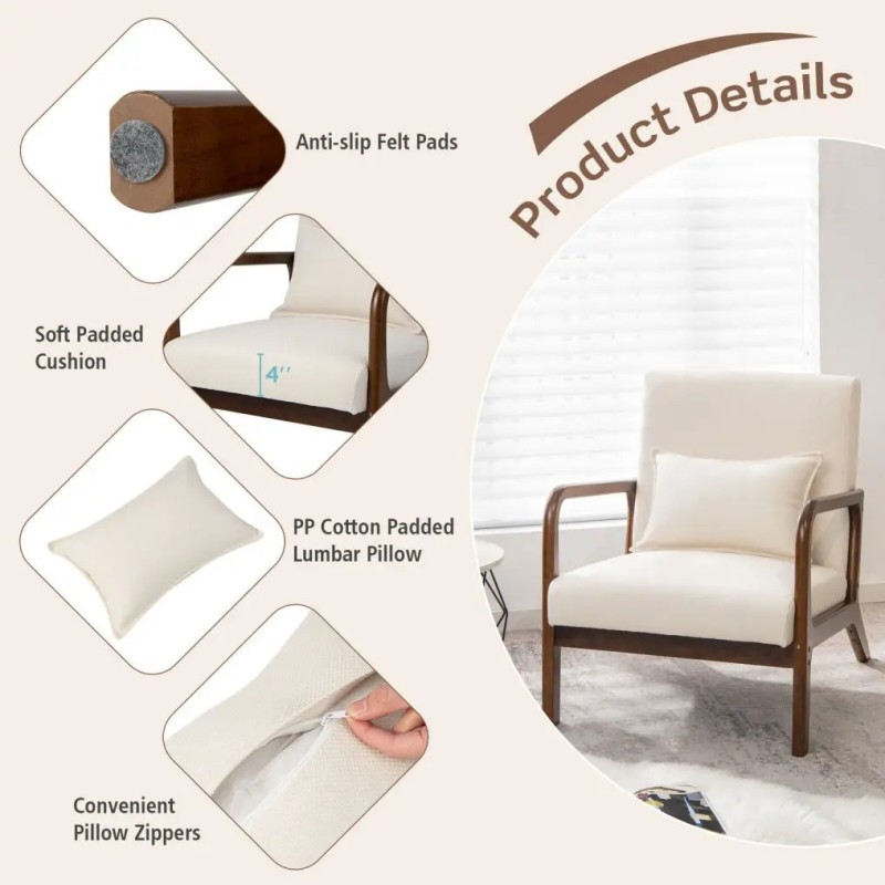 Moderni beige olohuoneen nojatuoli kumipuusta käsinojilla