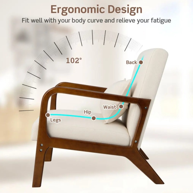 Moderni beige olohuoneen nojatuoli kumipuusta käsinojilla