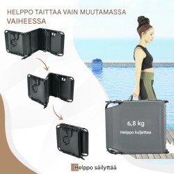 Taitettava harmaa aurinkotuoli kasvotilalla ja säädettävällä selkänojalla