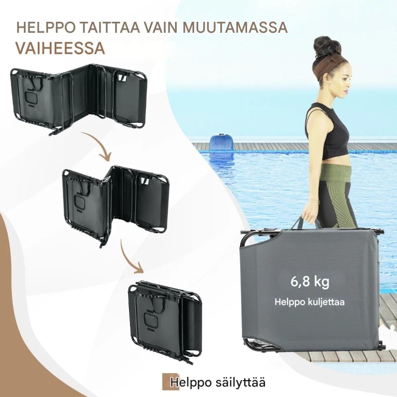 Taitettava harmaa aurinkotuoli kasvotilalla ja säädettävällä selkänojalla