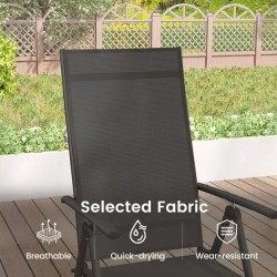 Kaksi mustaa säädettävää terassituolia ulkokäyttöön