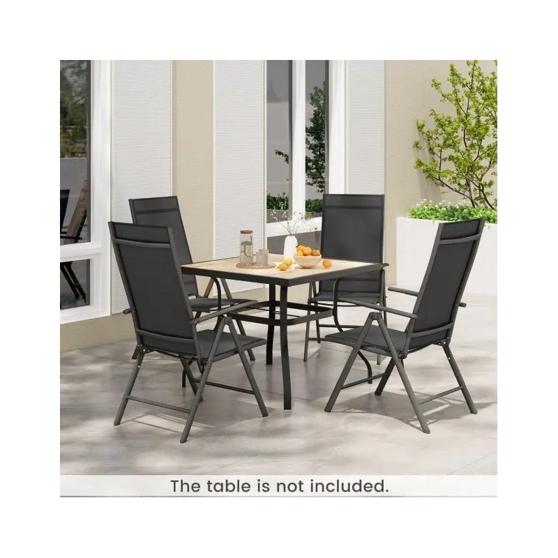 Kaksi mustaa säädettävää terassituolia ulkokäyttöön