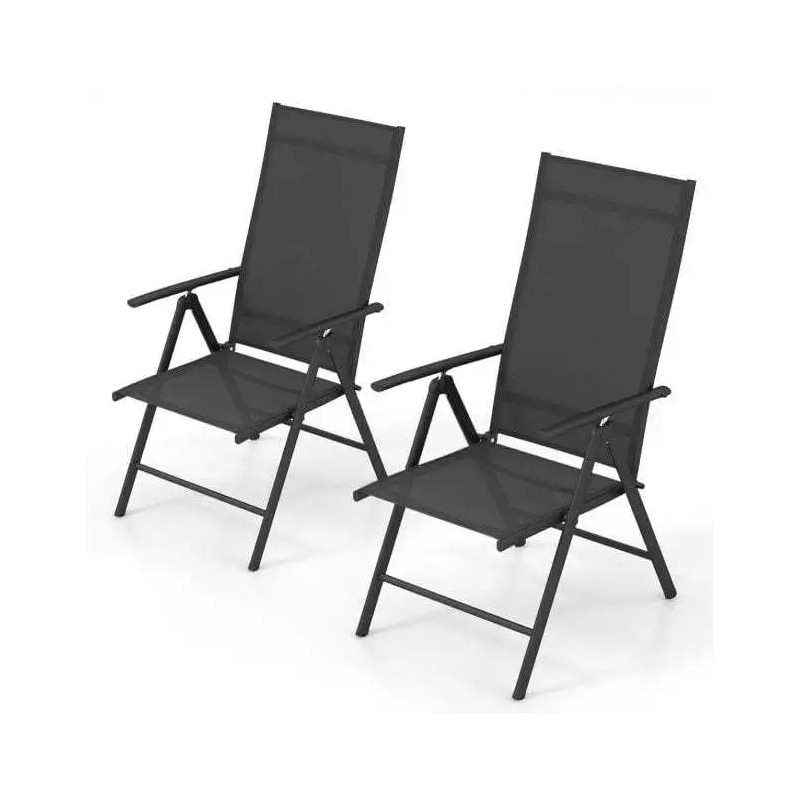Kaksi mustaa säädettävää terassituolia ulkokäyttöön
