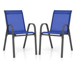 2 sinistä pinottavaa metallituolia käsinojilla ulkokäyttöön