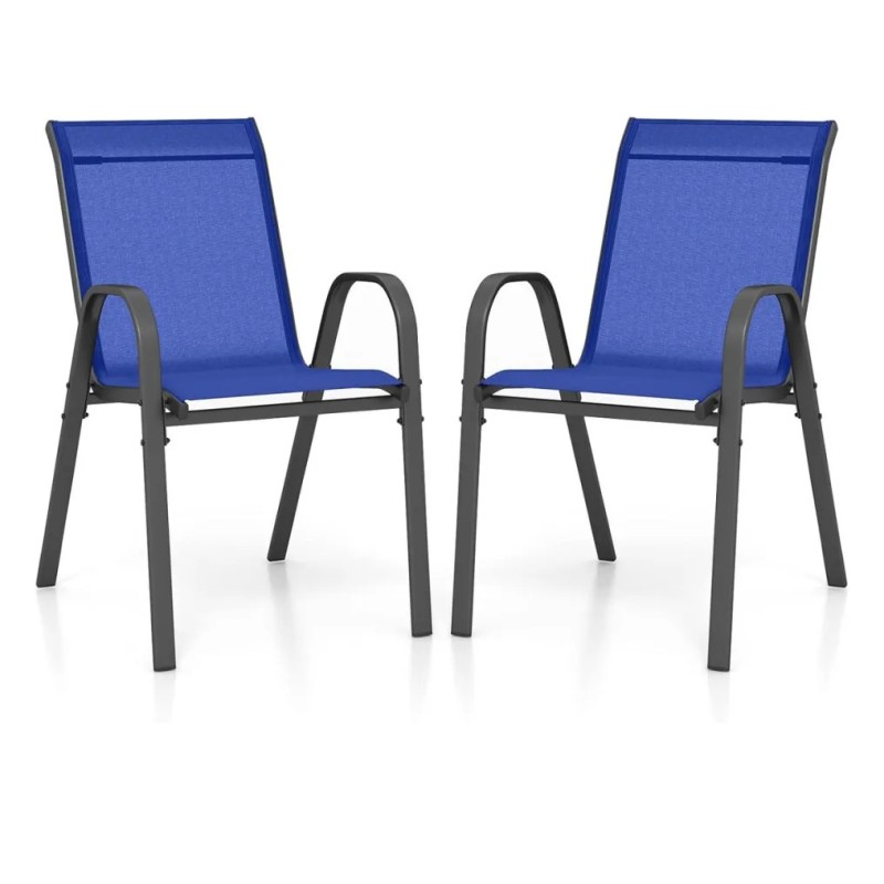 2 sinistä pinottavaa metallituolia käsinojilla ulkokäyttöön