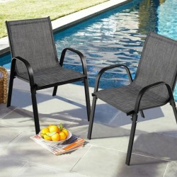 2 kpl pinottavaa harmaata metallista ulkotuolia käsinojilla