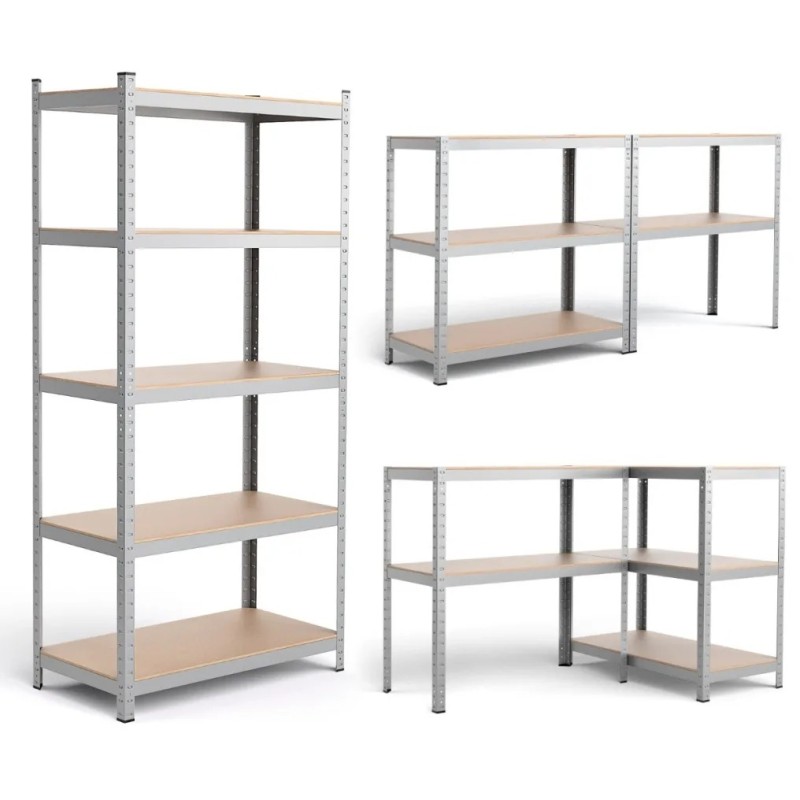 Hopeanvärinen 5-tasoinen metallihylly säädettävillä tasoilla