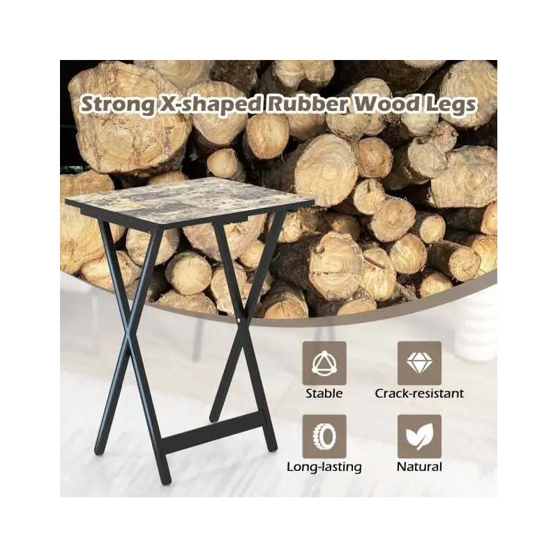 Neljän mustan taittopöydän setti ulko- ja sisäkäyttöön