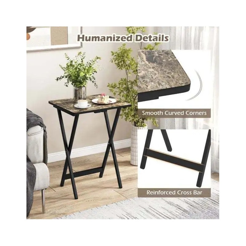 Neljän mustan taittopöydän setti ulko- ja sisäkäyttöön