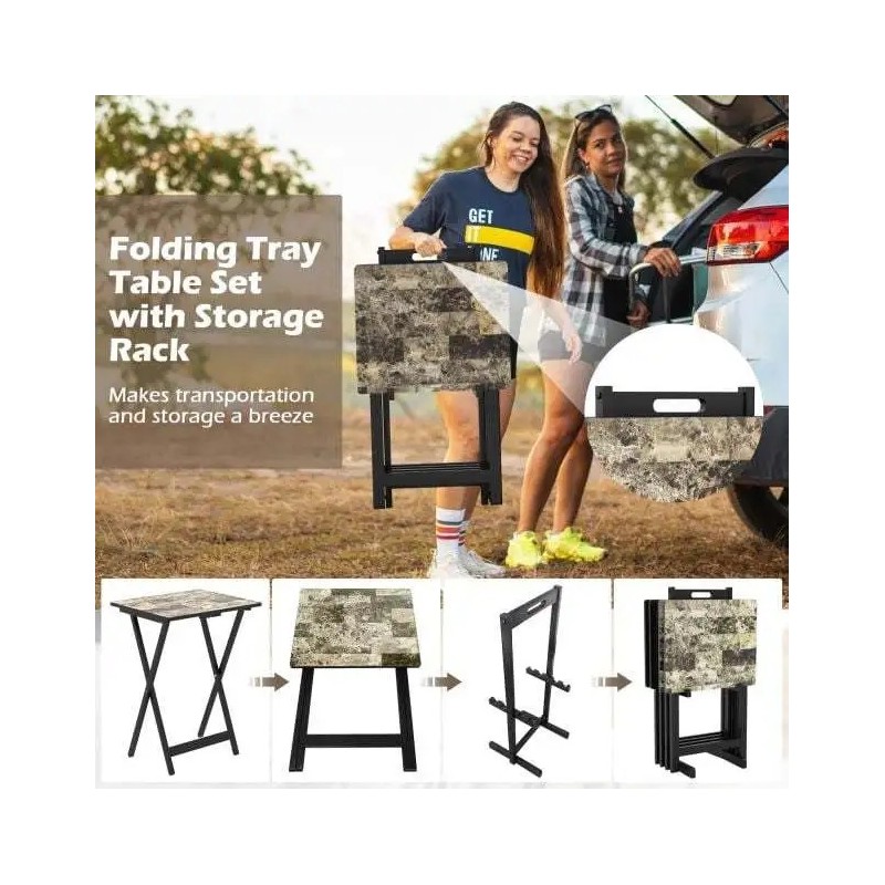 Neljän mustan taittopöydän setti ulko- ja sisäkäyttöön