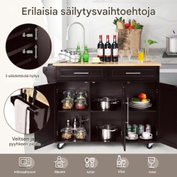 Ruskea monikäyttöinen keittiövaunu pyörillä ja säilytystilalla