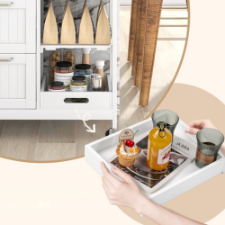 Rullattava valkoinen keittiövaunu säilytystilalla ja pyörillä