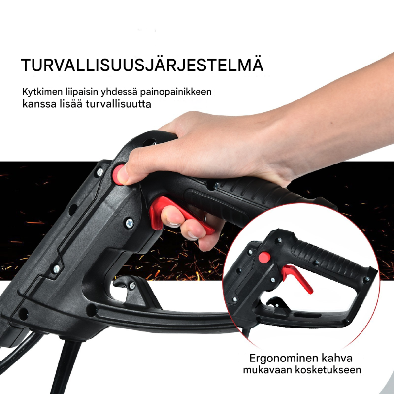 Sähköinen puutarhajyrsin ja kultivaattori, punainen ja musta