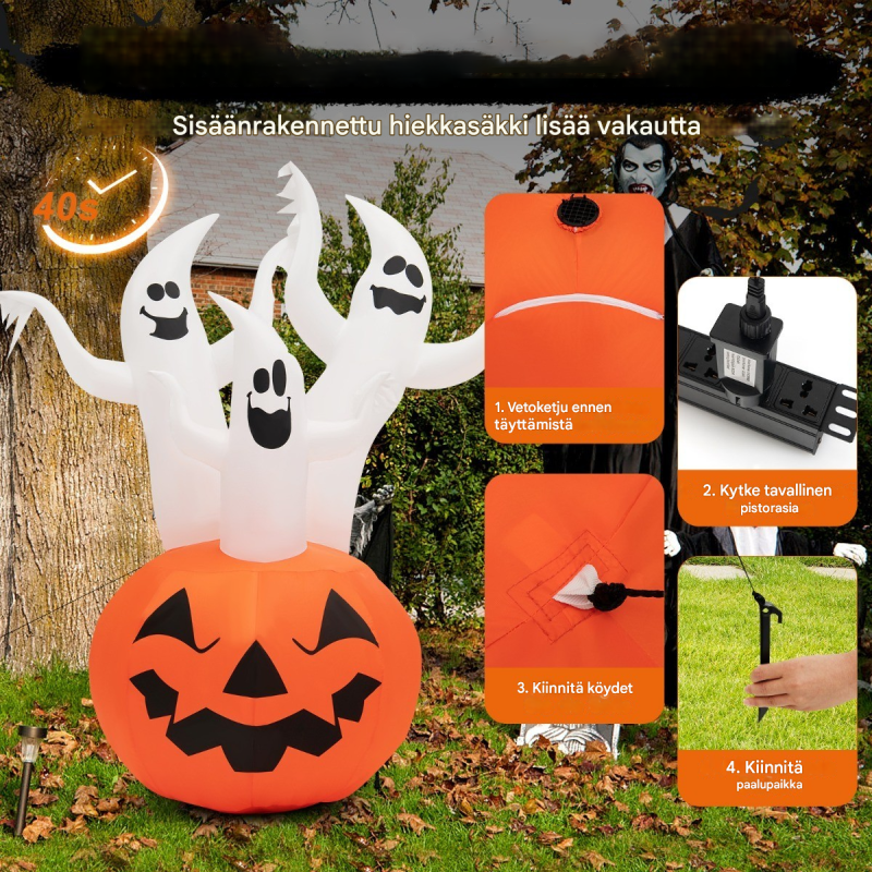Puutarhan halloween-koriste: kurpitsa ja kolme haamua, 175 cm