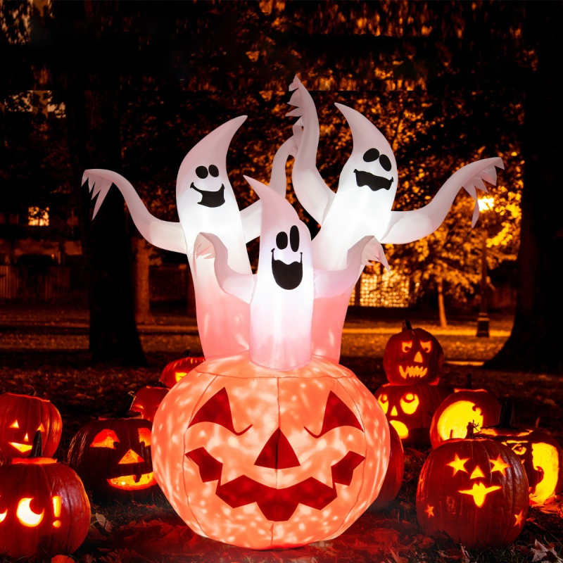 Puutarhan halloween-koriste: kurpitsa ja kolme haamua, 175 cm