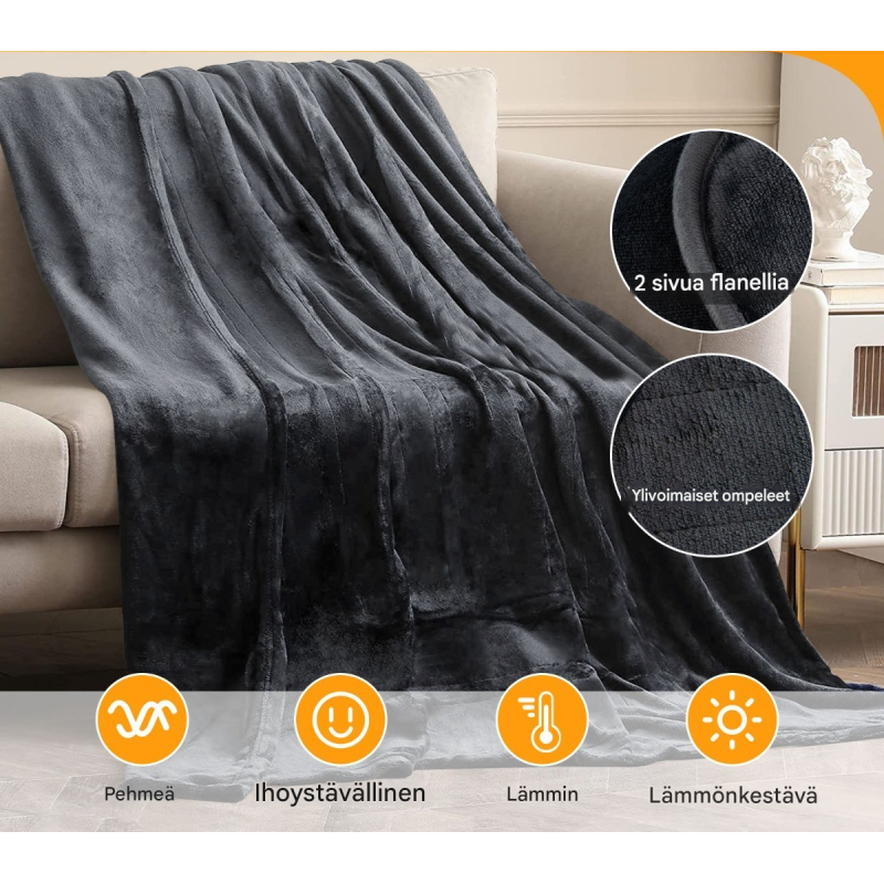 Sähköinen harmaa flanellilämpöpeitto 9 lämmitystasolla