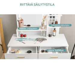 Meikkipöytäsetti suurella peilillä ja jakkaralla valkoinen