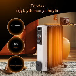 Öljytäytteinen sähköpatteri, 3 tehoa, musta, siirrettävä