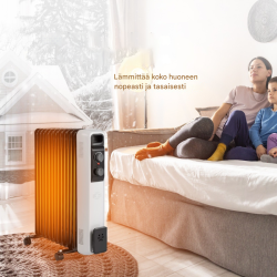 Öljytäytteinen sähköpatteri, 3 tehoa, musta, siirrettävä