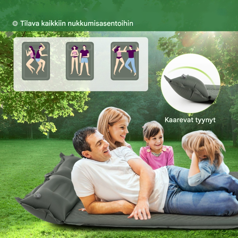 Itsetäyttyvä vihreä retkipatja kahdelle, vedenpitävä ja ergonominen