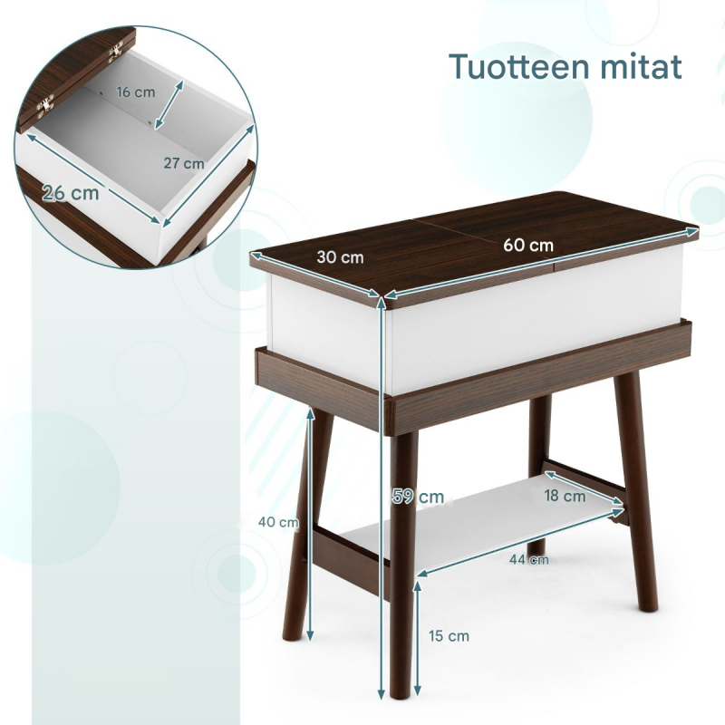 Kokoontaitettava sohvapöytä, ruskea, piilotettu säilytystila, minimalistinen muotoilu