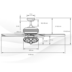 Valkoinen retro kattotuuletin valolla ja kaukosäätimellä
