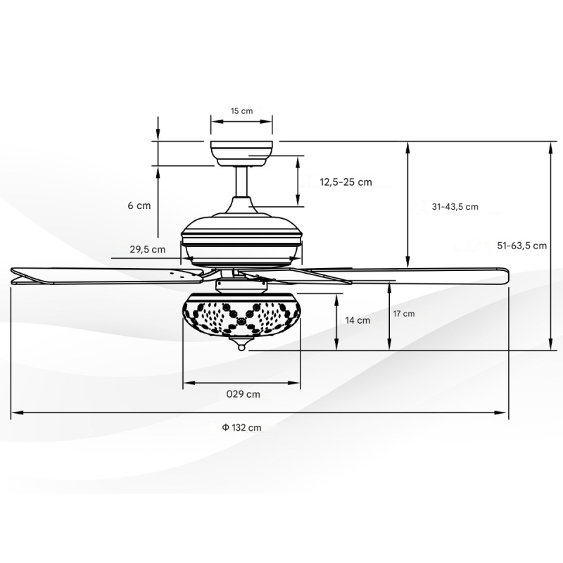 Valkoinen retro kattotuuletin valolla ja kaukosäätimellä