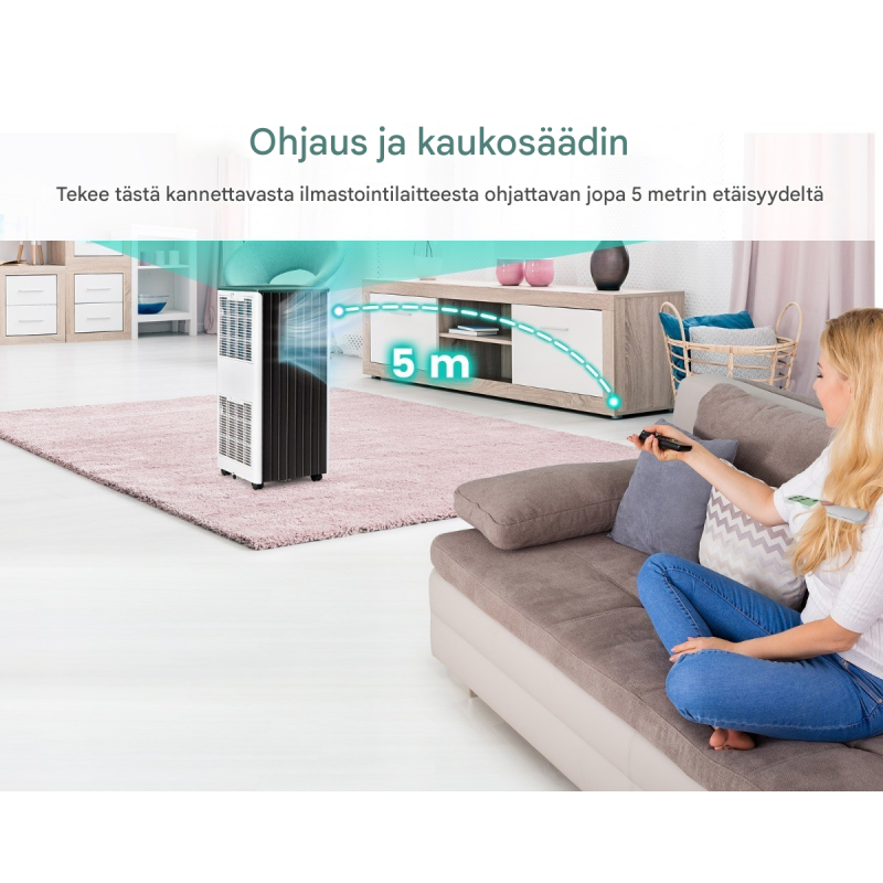 Monitoiminen kannettava ilmastointilaite kaukosäätimellä ja sovellustuella