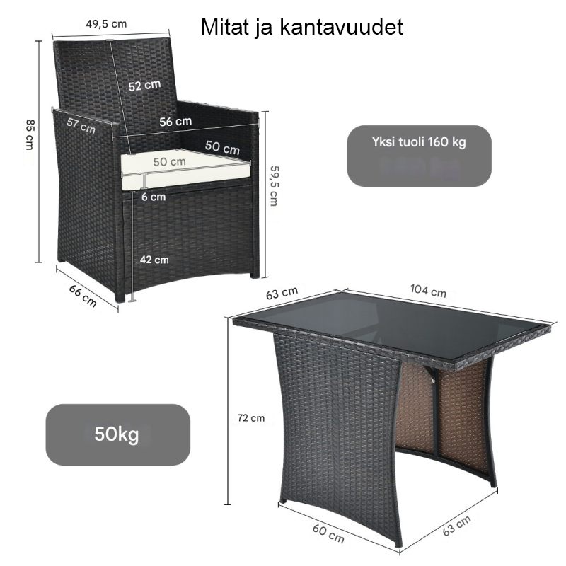 Kolmen osan ruskea patio-bistrosetti tilaa säästävä muotoilu