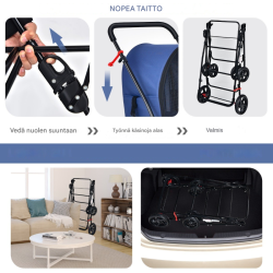Monikäyttöinen 4 in 1 lemmikkivaunu sininen kantolaukku