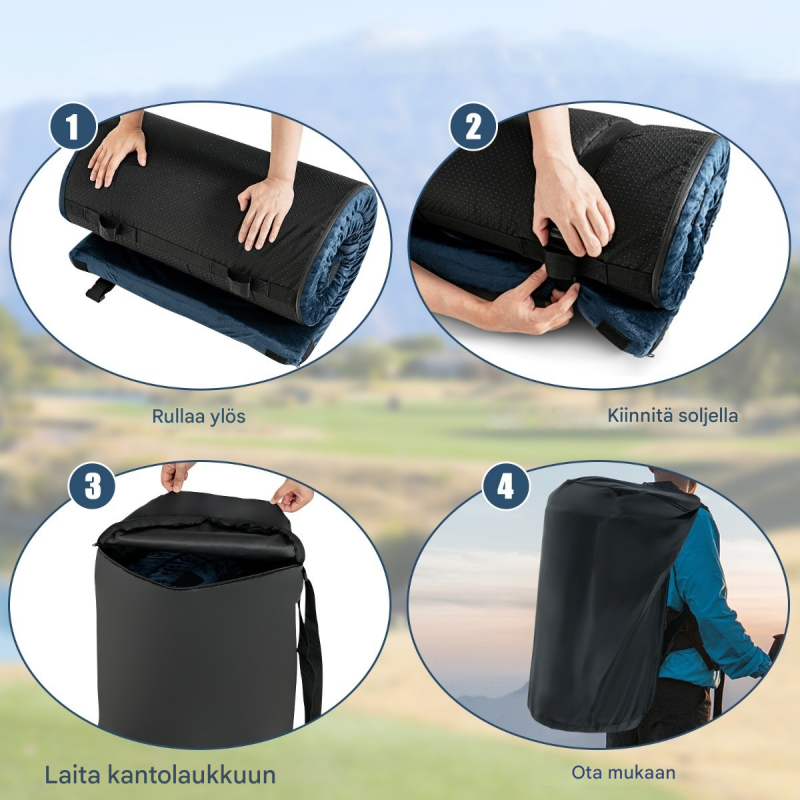 Sininen memory-vaahtomuovi makuualusta retkeilyyn ja ulkoiluun