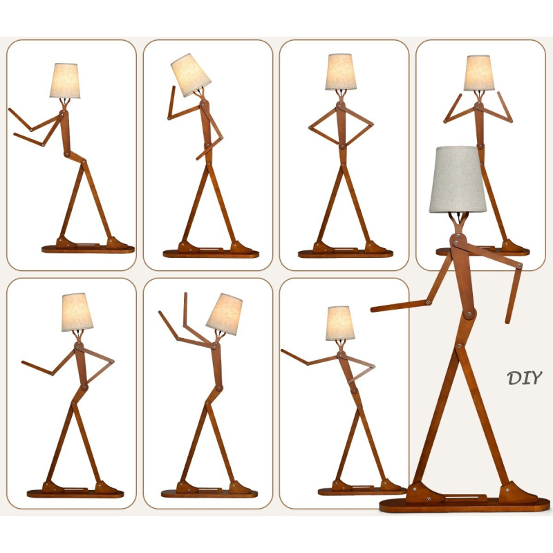 Säädettävä humanoidi lattiavalaisin luonnollisesta kumipuusta