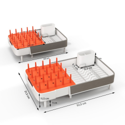 Säädettävä valkoinen astiateline irrotettavalla aterintelineellä
