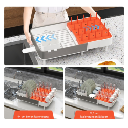 Säädettävä valkoinen astiateline irrotettavalla aterintelineellä