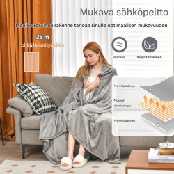 Sähköinen harmaa heittopeitto 150x200 cm, 4 lämpötilaa