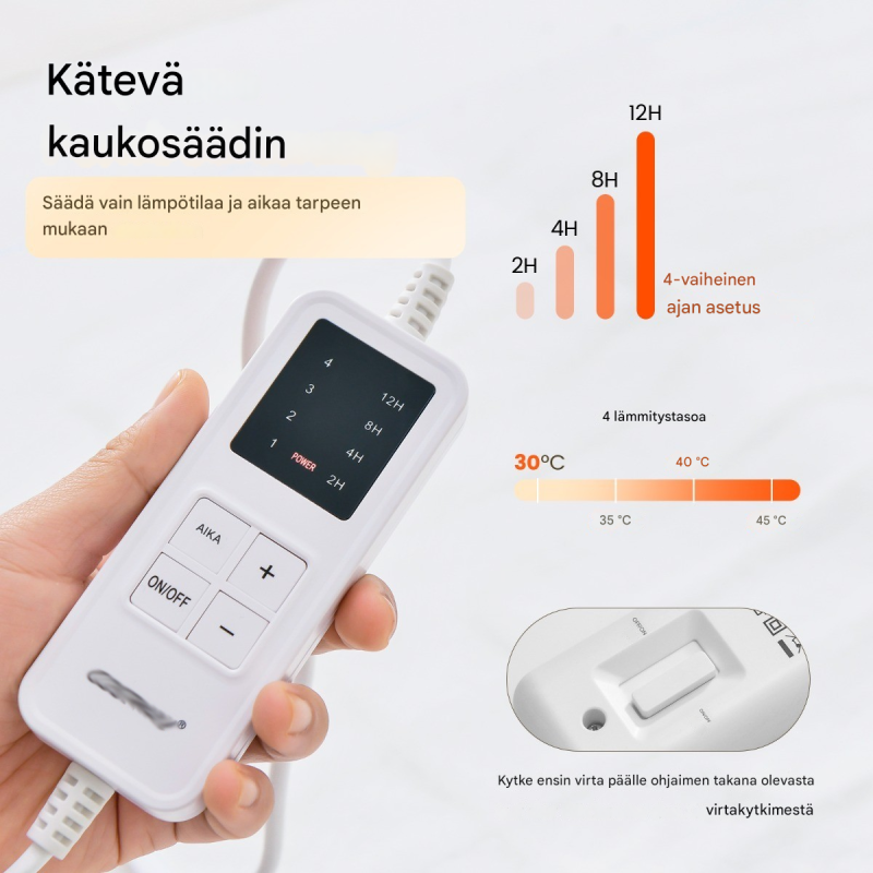 Lämmitettävä patjansuojus kaukosäätimellä ja ajastimella, valkoinen