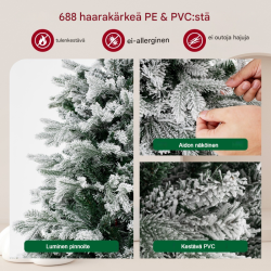 Lumihiutaleinen vihreä ja valkoinen joulukuusi 146 cm LED-valoilla