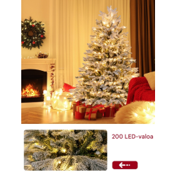 Lumihiutaleinen vihreä ja valkoinen joulukuusi 146 cm LED-valoilla