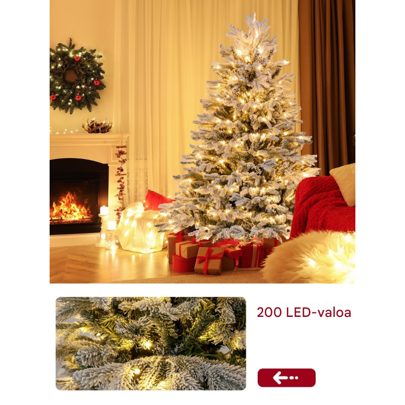 Lumihiutaleinen vihreä ja valkoinen joulukuusi 146 cm LED-valoilla