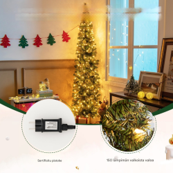 Vihreä valmiiksi valaistu puolikas joulukuusi 210 cm