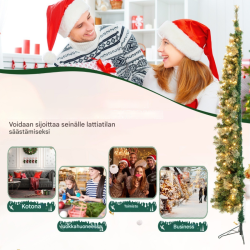 Vihreä valmiiksi valaistu puolikas joulukuusi 210 cm