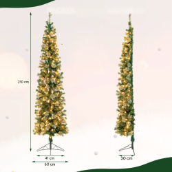 Vihreä valmiiksi valaistu puolikas joulukuusi 210 cm