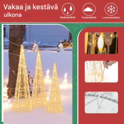 Kolmen valkoisen LED-joulukartiopuun setti tähtinauhoilla ulkokäyttöön