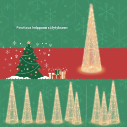 Kolmen valkoisen LED-joulukartiopuun setti tähtinauhoilla ulkokäyttöön