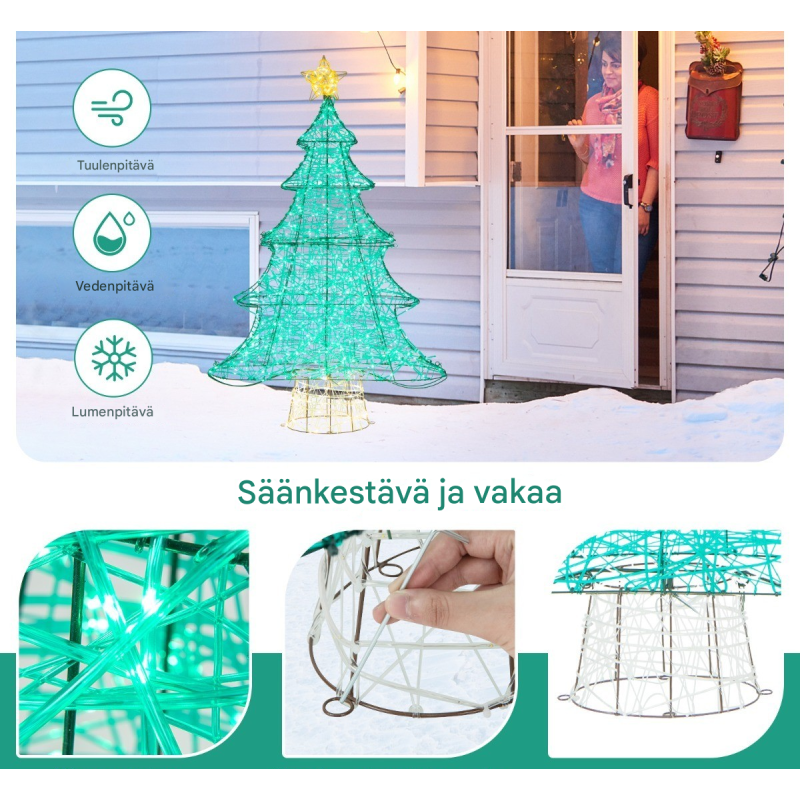 Vihreä LED-valaistu keinotekoinen joulukuusi ulko- ja sisäkäyttöön