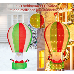 Joulupukki kuumailmapallossa LED-valoilla, värikäs joulukoriste