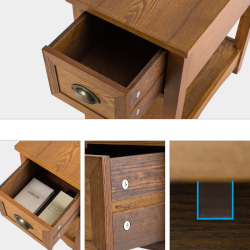 Retrohenkinen sivupöytä laatikolla ja hyllyllä, ruskea