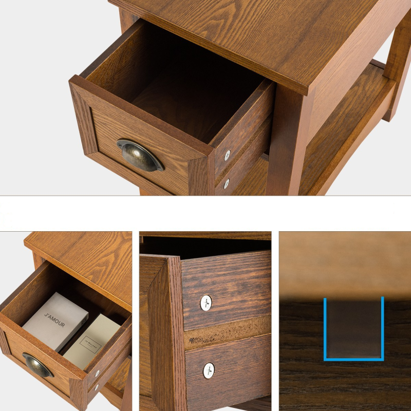 Retrohenkinen sivupöytä laatikolla ja hyllyllä, ruskea