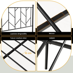 Vankka musta metallisänky päädyllä ja säilytystilalla 190 x 140 cm