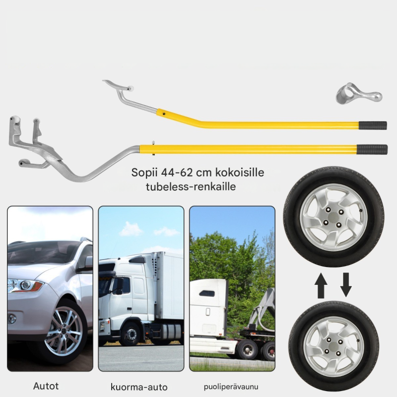 3-osainen keltainen renkaanvaihtotyökalusarja teräsvannepidikkeellä